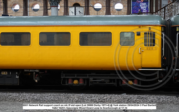 6001 Network Rail support coach ex mk 2f std open [Lot 30860 Derby 1973-4] @ York station 2024-04-29 © Paul Bartlett [2w]