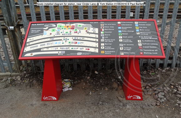 Newly installed diagram for station, near Cinder Lane @ York Station 2016-06-01 © Paul Bartlett [1w]