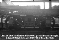 L207 GKN WW1 Retank internal @ Cardiff Tidal Sidings 80-09-10