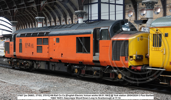 37607 [ex D6803, 37103, 37511] HN Rail Co Co [English Electric Vulcan works 09.01.1963] @ York station 2024-04-29 © Paul Bartlett [1w]