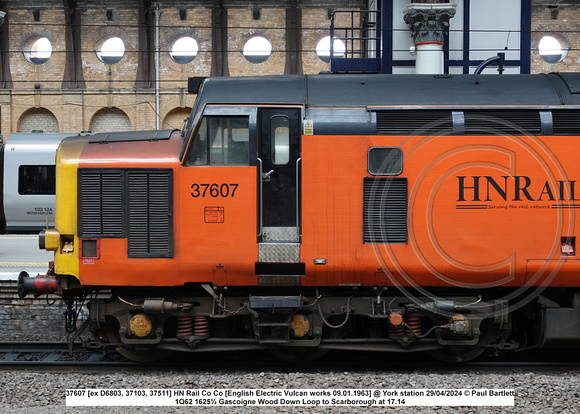 37607 [ex D6803, 37103, 37511] HN Rail Co Co [English Electric Vulcan works 09.01.1963] @ York station 2024-04-29 © Paul Bartlett [4w]