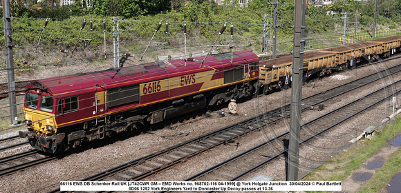66116 DB Schenker Rail UK [JT42CWR GM – EMD Works no. 968702-116 04-1999] @ York Holgate Junction 2024-04-30 © Paul Bartlett w
