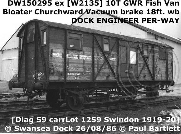 DW150295 ex W2135 fish van as Pooley & Dock engineer at Swansea Dock  86-08-26