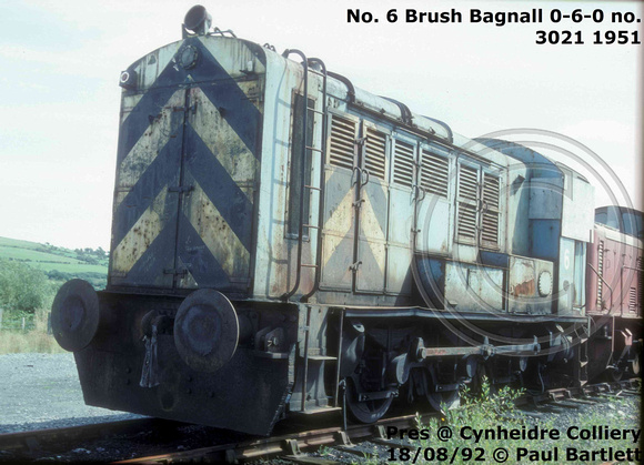 No. 6 Bagnall 0-6-0 18-08-92 Cynheidre Colliery © Paul Bartlett [1W]