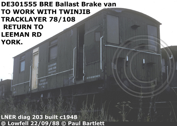 DE301555 Ballast Brake van at Low Fell 88-09-22
