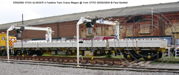 DR92560 YFAH SLINGER 3 Fastline Twin Crane Wagon @ York OTPD 2004-05-30 � Paul Bartlett [1w]