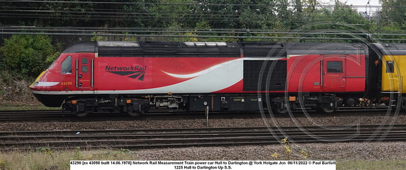 43290 [ex 43090] Network Rail Measurement Train power car Hull to Darlington @ York Holgate Jcn 2022-11-06 © Paul Bartlett [2w]