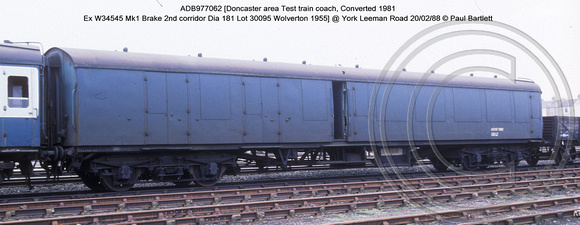 ADB977062 [Test train coach] @ York Leeman Road 88-02-20 � Paul Bartlett w
