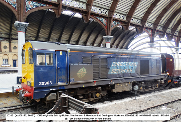 20303 (ex D8127, 20127)  DRS @ York Station 2014-07-04 � Paul Bartlett [2w]