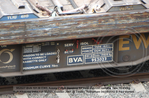 952027 BVA EWS Avesta Polarit Stainless for steel slab-coil cassette @ Tinsley, Rotherham 2015-08-04 © Paul Bartlett [bw]