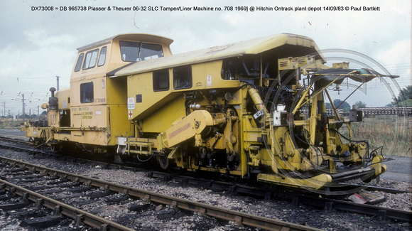 DX73008 = DB 965738 P&T 06-32 SLC Tamper-Liner @ Hitchin Ontrack plant depot 83-09-14 � Paul Bartlett [2w]
