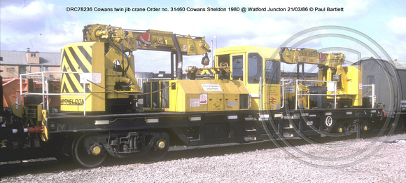 DRC78236 Cowans twin jib crane @ Watford Juncton 86-03-21 � Paul Bartlett w