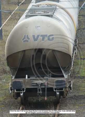 VTG11730 JGA 77t Tarmac Bogie Buxton Lime & Cement Tare 23-740kg [Des. Code JG016B 2003] @ York Holgate Junction 2023-02-01 © Paul Bartlett [6w]
