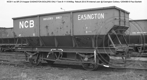 NCB11 ex BR 21t hopper @ Easington Colliery 88-04-12 � Paul Bartlett w