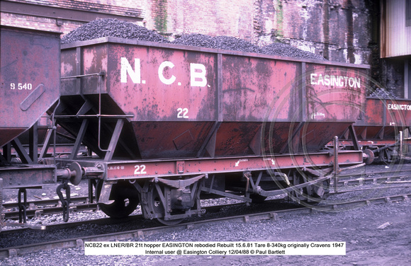 NCB22 ex LNER-BR 21t hopper @ Easington Colliery 88-04-12 � Paul Bartlett w