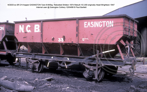 NCB33 LNER-BR 21t hopper @ Easington Colliery 88-04-12 � Paul Bartlett w
