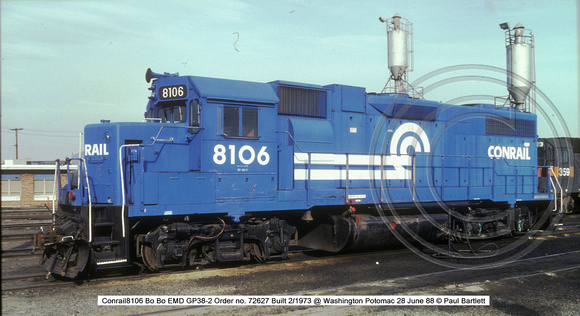 Conrail8106 Bo Bo EMD GP38-2 @ Washington Potomac 28 June 88 � Paul Bartlett w