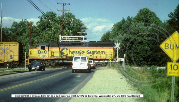 CSX 6009 B&O Chessie EMD GP40-2 @ Beltsville, Washington 27 June 88 � Paul Bartlett w