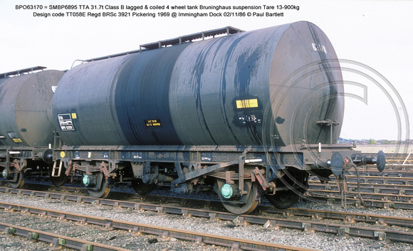 BPO63170 = SMBP6895 TTA Class B 4 wheel tank @ Immingham Dock 86-11-02 � Paul Bartlett w