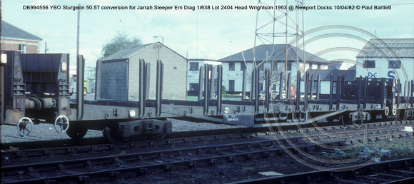 DB994556 YBO Sturgeon 50.5T Jarrah Sleeper @ Newport Docks 82-04-10 � Paul Bartlett w
