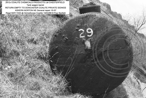 29 Ex Coalite Tank wagon barrel @ Grimethorpe Coalite 88-04-13 � Paul Bartlett [1w]