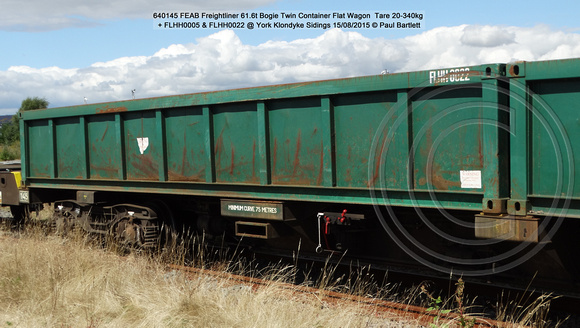 640145 FEAB Freightliner Bogie Twin Container Flat Wagon  + FLHH0005 & FLHH0022 @ York Klondyke Sidings 2015-08-15 © Paul Bartlett [2w]