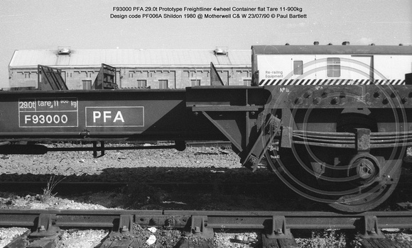 F93000 PFA Container flat @ Motherwell C& W 90-07-23 � Paul Bartlett [18w]