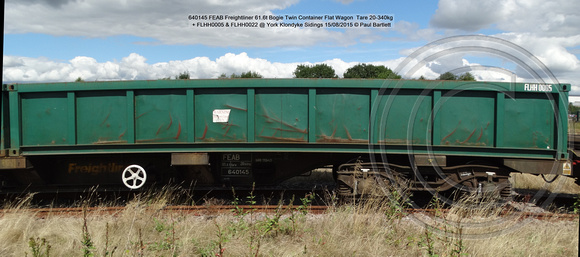 640145 FEAB Freightliner Bogie Twin Container Flat Wagon  + FLHH0005 & FLHH0022 @ York Klondyke Sidings 2015-08-15 © Paul Bartlett [4w]