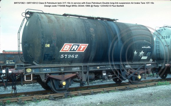 BRT57362 = BRT10012 Class B Petroleum tank 31T-10c  Esso Petroleum Air brake 1966 @ Radyr 82-04-12 © Paul Bartlett w