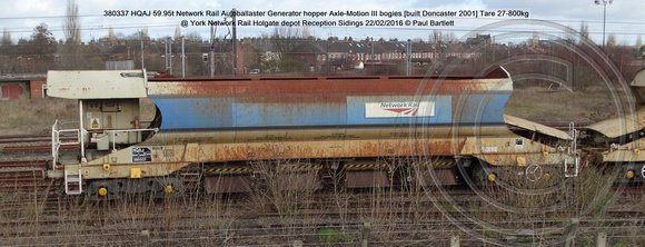 380337 HQAJ 59.95t Network Rail Autoballaster Generator hopper [built Doncaster 2001] Tare 27-800kg @ York Network Rail Reception Sidings 2016-02-22 © Paul Bartlett [03w]
