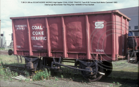 T.08 ex Scunthorpe high tippler COAL-COKE Internal @ Manchester Rail Ring Roll 85-08-19 � Paul Bartlett w