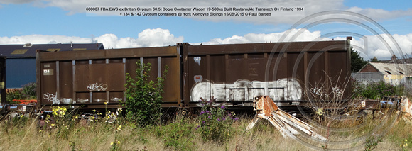 600007 FBA EWS ex British Gypsum Bogie Container Wagon + 134 & 142 @ York Klondyke Sidings 2015-08-15 © Paul Bartlett [1w]