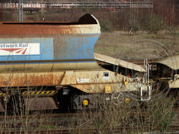 380337 HQAJ 59.95t Network Rail Autoballaster Generator hopper [built Doncaster 2001] Tare 27-800kg @ York Network Rail Reception Sidings 2016-02-22 © Paul Bartlett [11w]