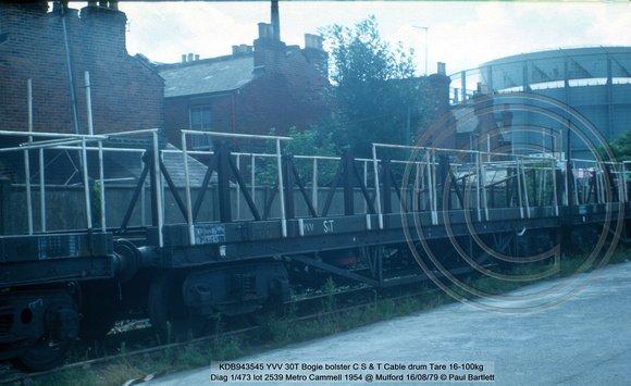 KDB943545 YVV Bogie bolster C S & T Cable drum Diag 1-473 lot 2539 Metro Cammell 1954 @ Mulford 79-08-16 © Paul Bartlett w
