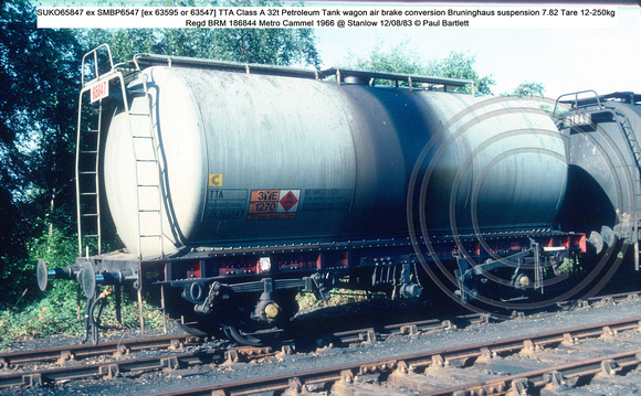 SUKO65847 ex SMBP6547 TTA Class A 32t Petroleum Tank wagon Regd BRM 186844 Metro Cammel 1966 @ Stanlow 83-08-12 © Paul Bartlett w