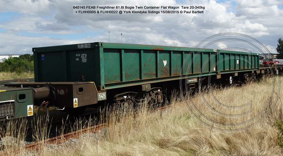 640145 FEAB Freightliner Bogie Twin Container Flat Wagon  + FLHH0005 & FLHH0022 @ York Klondyke Sidings 2015-08-15 © Paul Bartlett [1w]