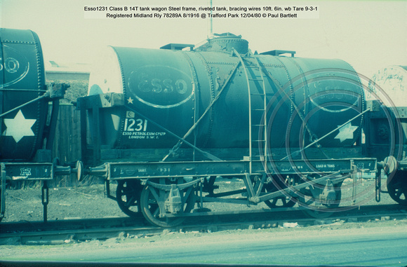 Esso1231 Class B 14T tank wagon Steel frame, riveted tank, 8-1916 @ Trafford Park 80-04-12 © Paul Bartlett w