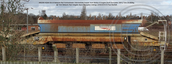 380209 HQAH 64.4t Network Rail Autoballaster intermediate hopper [built Doncaster 2001] Tare 25-600kg @ York Network Rail Reception Sidings 2016-02-22 © Paul Bartlett [04w]