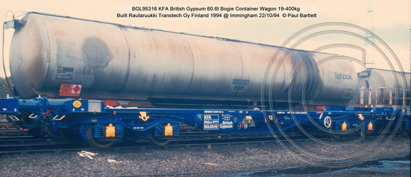 BGL95316 KFA British Gypsum Bogie Container Wagon @ Immingham 94-10-22  © Paul Bartlett w
