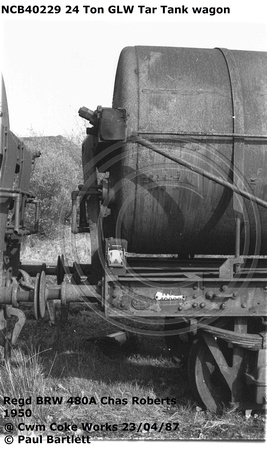 NCB40229 Tar Tank Wagon BRW 480A Chas Roberts 12/1950 Cwm Coke Works 87-04-23
