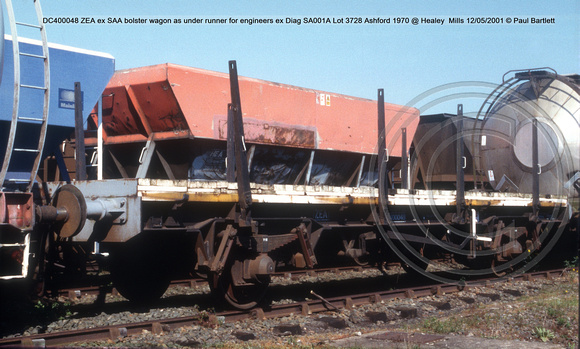 DC400048 ZEA ex SAA bolster wagon as under runner for engineers ex Diag SA001A Lot 3728 Ashford 1970 @ Healey  Mills 2001-05-12 © Paul Bartlett w