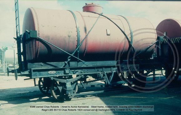 9386 owned Chas Roberts (hired to Acme Kerosene) Tank Wagon 1924 conserved @ Darlington RPS  91-08-17 © Paul Bartlett [3w]