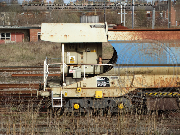 380337 HQAJ 59.95t Network Rail Autoballaster Generator hopper [built Doncaster 2001] Tare 27-800kg @ York Network Rail Reception Sidings 2016-02-22 © Paul Bartlett [09w]