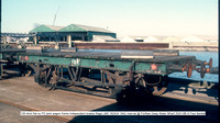128 short flat ex PO tank wagon frame Independent brakes Regd LMS 162424 1942 Internal @ Purfleet Deep Water Wharf 86-01-25 © Paul Bartlett w