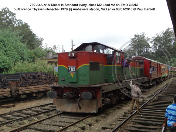 792 A1A-A1A Diesel class M2 Load V2 an EMD G22M built Thyssen-Henschel 1979 @ Ambewela station, Sri Lanka 2016-01-03 © Paul Bartlett [2w]