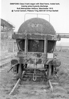 SMBP2065 tank wagon with Steel frame, riveted tank, bracing wires Built 1915 @ Tunnel Cement, Pitstone Tring 26-01-91 © Paul Bartlett [12w]