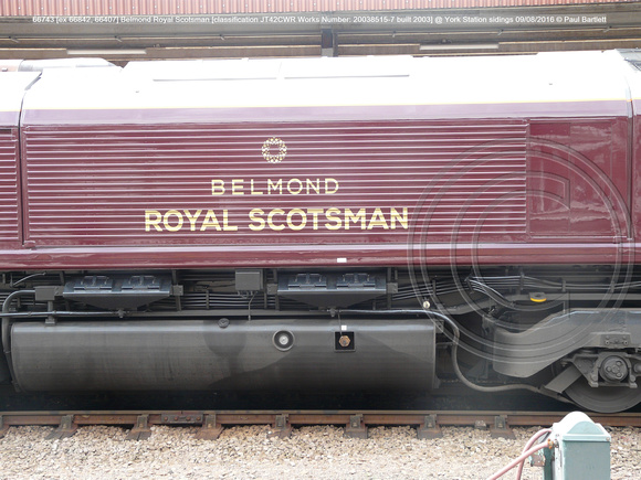 66743 [ex 66842, 66407] Belmond Royal Scotsman [classification JT42CWR Works No 20038515-7 built 2003] @ York Station sidings 2016-08-09 © Paul Bartlett [06w]