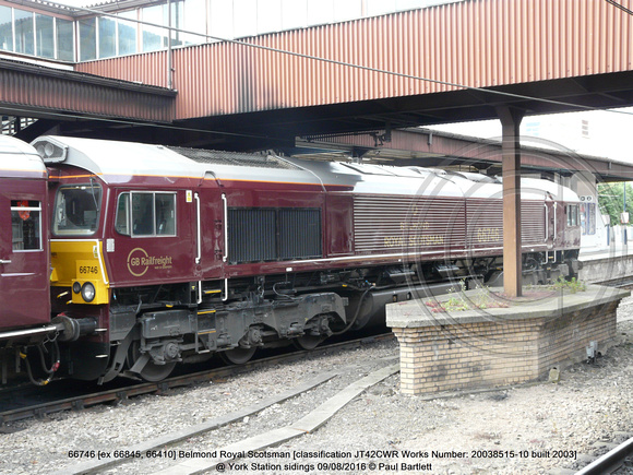 66746 [ex 66845, 66410] Belmond Royal Scotsman [classification JT42CWR Works No 20038515-10 built 2003] @ York Station sidings 2016-08-09 © Paul Bartlett [01w]