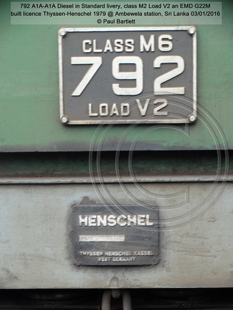 792 A1A-A1A Diesel class M2 Load V2 an EMD G22M built Thyssen-Henschel 1979 @ Ambewela station, Sri Lanka 2016-01-03 © Paul Bartlett [7w]