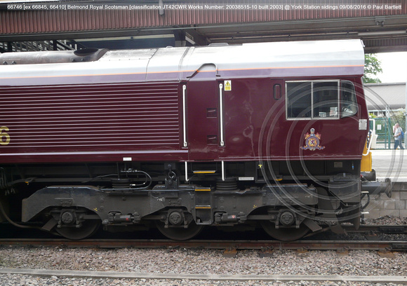 66746 [ex 66845, 66410] Belmond Royal Scotsman [classification JT42CWR Works No 20038515-10 built 2003] @ York Station sidings 2016-08-09 © Paul Bartlett [06w]